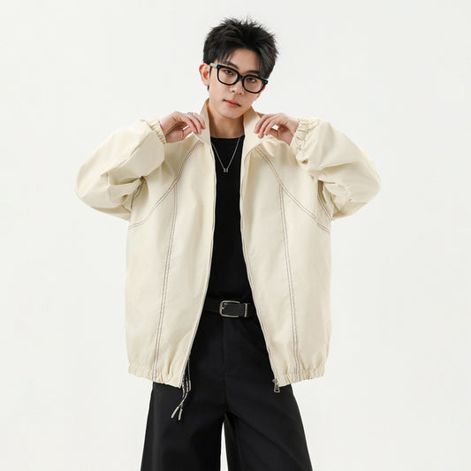 Men's Casual Sports Long Sleeve Stand Collar Baseball Jacket