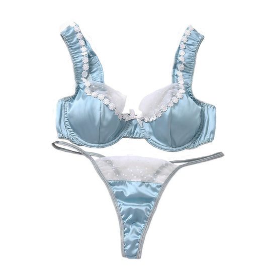 Pure Desire Lace Flower High-Quality Three-Piece Sexy Underwear Set