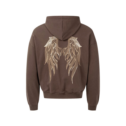 Retro back gold wing embroidered hooded sweatshirt jacket