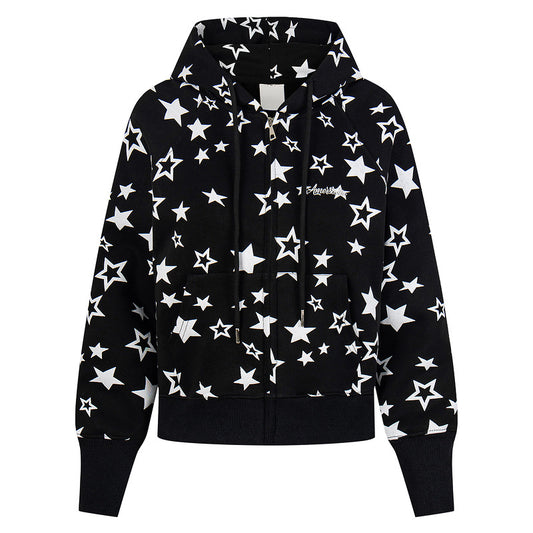Retro star printed cardigan hoodie for women
